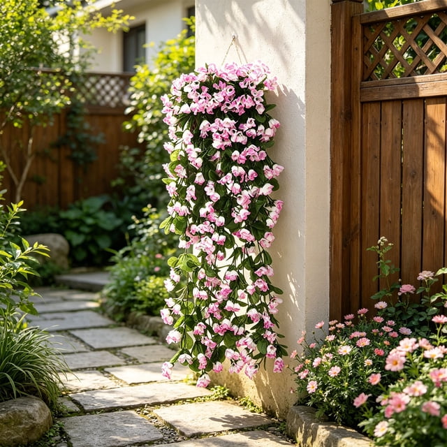 Guirnalda de flores colgantes de glicinia artificial de seda | Plantas artificiales realistas en cascada para arco de boda, pared, jardín y valla | Decoración para el hogar, interior y exterior