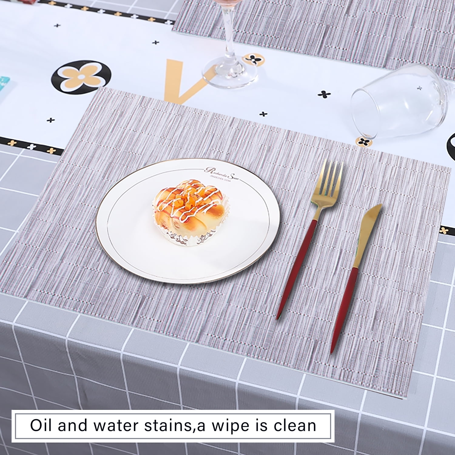 Stcomart Set of 4 Sliver Gray Vinyl Placemats - 12 x 18 Inches Washable PVC Table Mats for Dining Room Kitchen