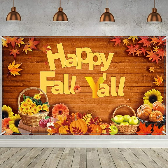 Happy Fall Y'all Pretty Backdrop Banner Fall Party Decorations Extra Large Fabric Autumn Harvest Background Banner Thanksgiving Party Supplies