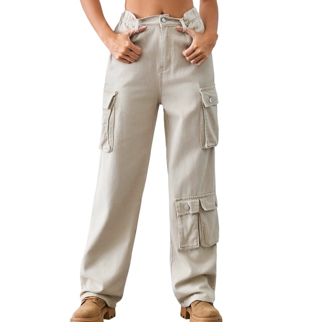 Bmisegm Pantalon Cargo Multi-Poches pour Femmes, Kaki, G