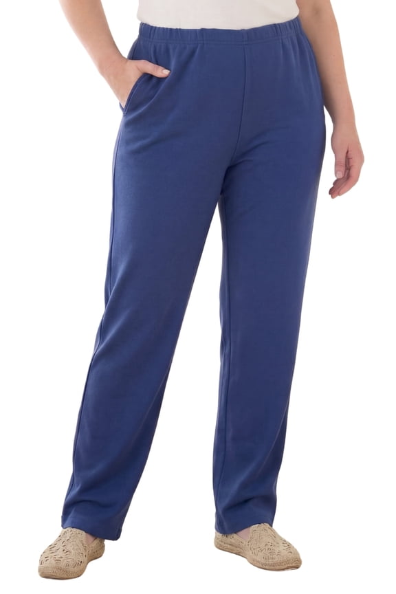 Women's Plus Size Knit Pull on Pants - Cotton Blend Sweatpants with Flat Front Waistband and Side Seam Pockets