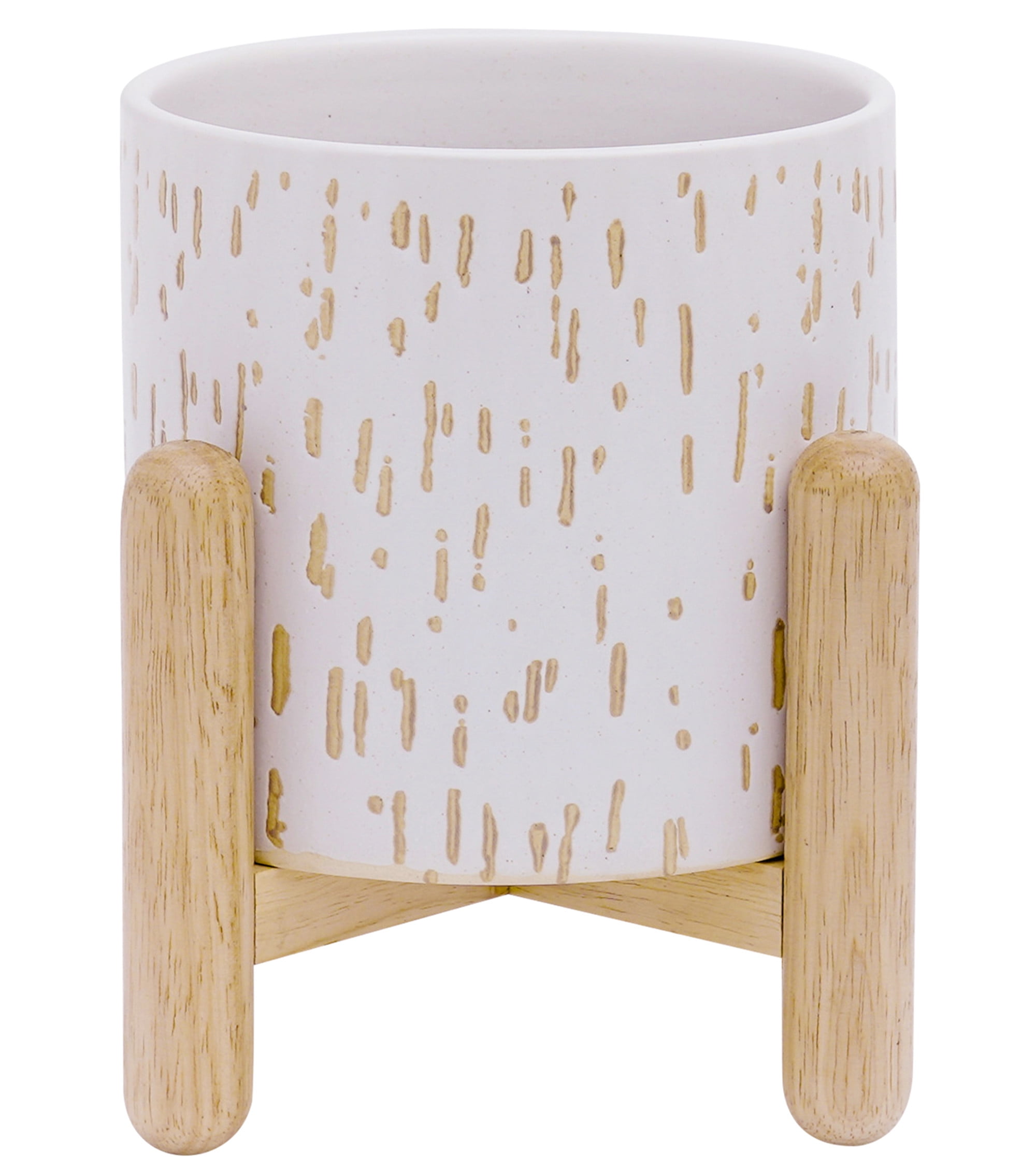 Better Homes & Gardens Ceramic Round Ceramic and Wood Planter & Stand