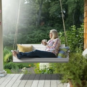 Zimtown Patio Wooden Porch Swing Swing Chair Bench Heavy Duty 880lbs with Hanging Chains for Outdoors,5 FT, White