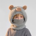 thumbnail image 2 of AJGRHE Cartoon Bear Face Scarf Neck Gaiter Integrated Winter Hat For Kids Boys Girls Outdoor Knitted With Ear Grey 4-13, 2 of 3