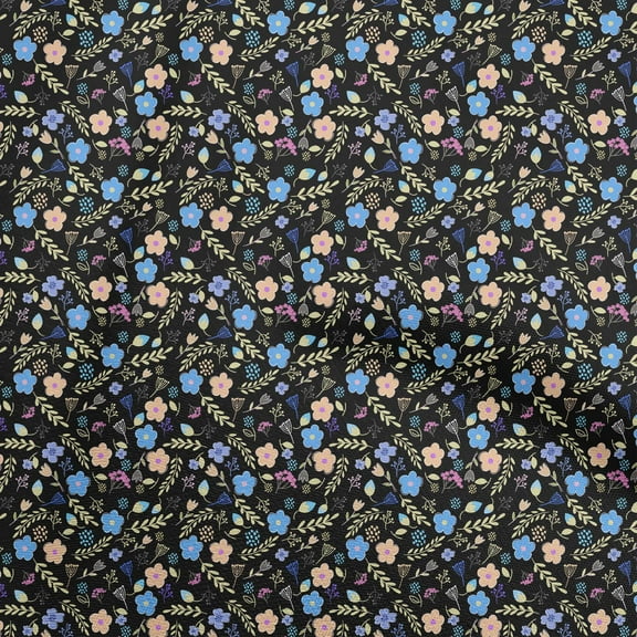 oneOone Polyester Lycra Black Fabric Asian Retro Floral Craft Projects Decor Fabric Printed By The Yard 56 Inch Wide