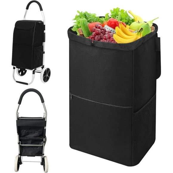 Shopping Cart Liner, Trolley Bags for Shopping Cart Waterproof Replacement with Mesh Side Pockets Folding Storage Bag, Black
