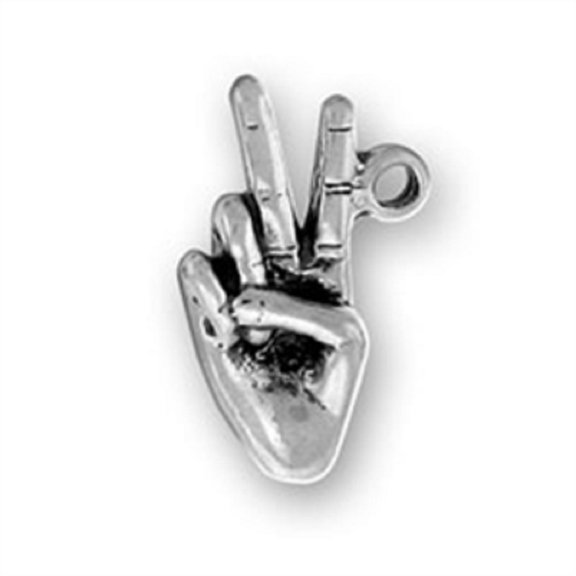 Sterling Silver 16" .8mm Box Chain 3D Right Hand Victory Or Peace Hand Sign Pendant Necklace