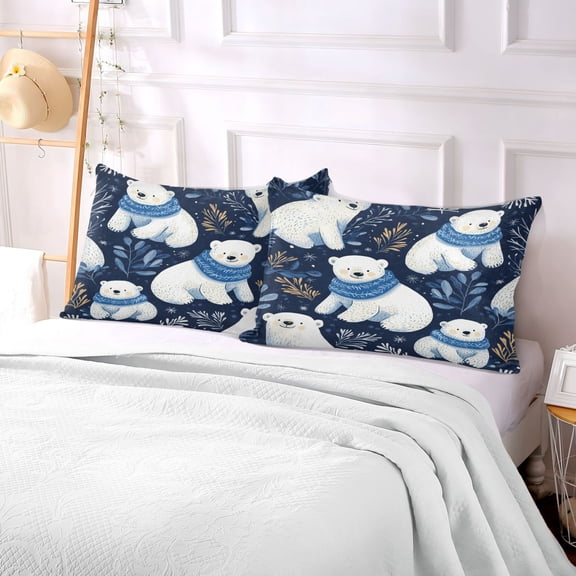 Pillow Case Plush Pillow Cute Polar Bears in Blue Scarf Case standard size/King size/Queen size Bed Pillow Pillowcases