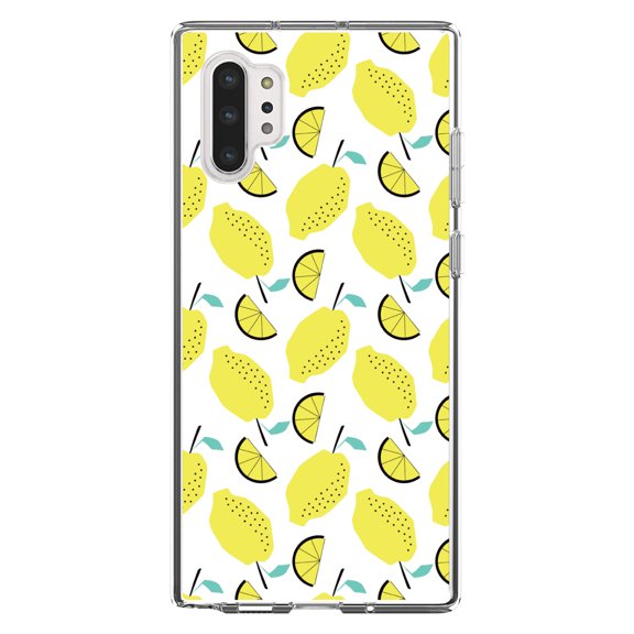DistinctInk Clear Shockproof Hybrid Case for Galaxy Note 10 PLUS (6.8" Screen) - TPU Bumper, Acrylic Back, Tempered Glass Screen Protector - Summer Graphics - Lemon Pattern - Lemonade