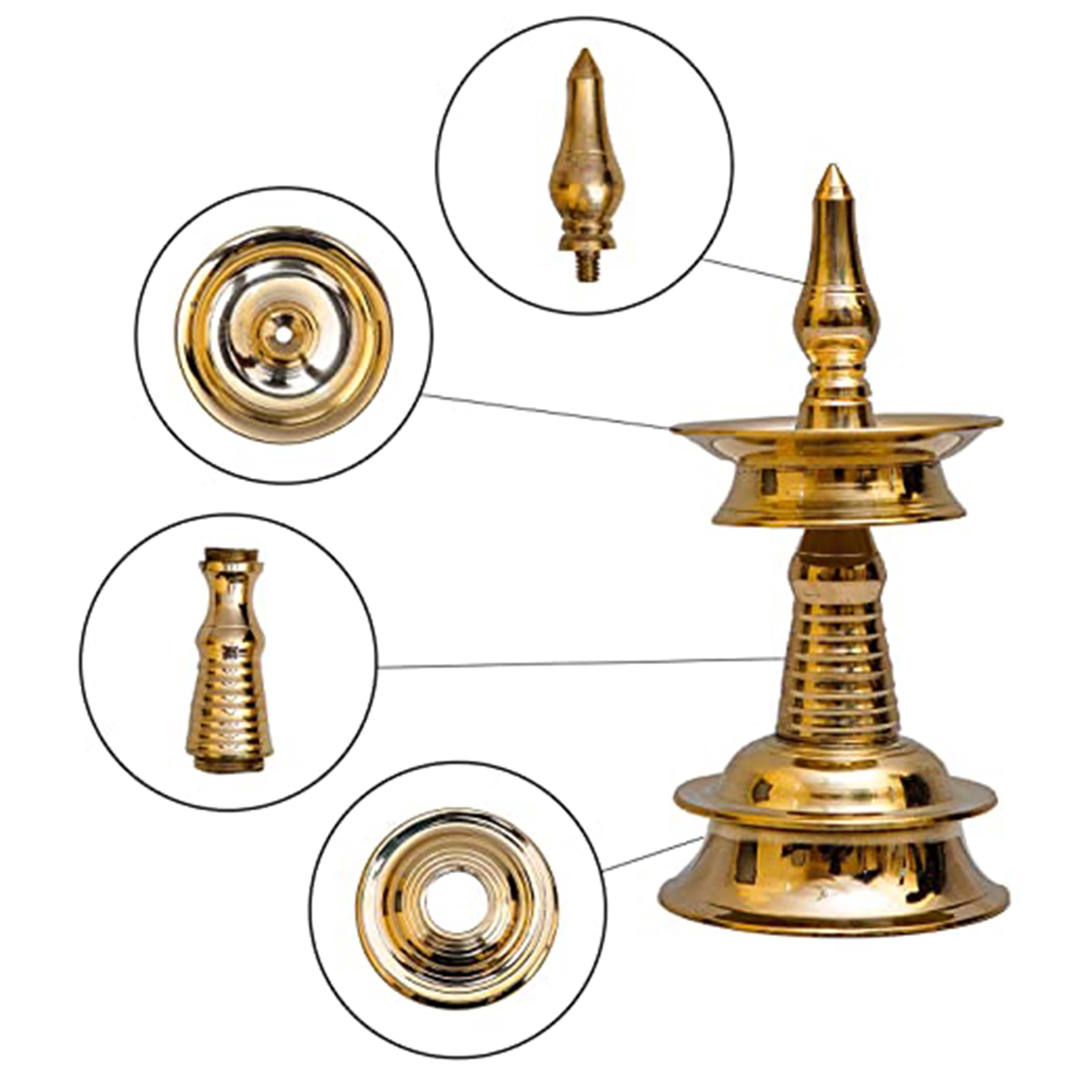 Brass World Brass Kerla Oil Lamp Diya for Festival Lighting Home Decor Temple - Set of 2 Glossy 7 Inch