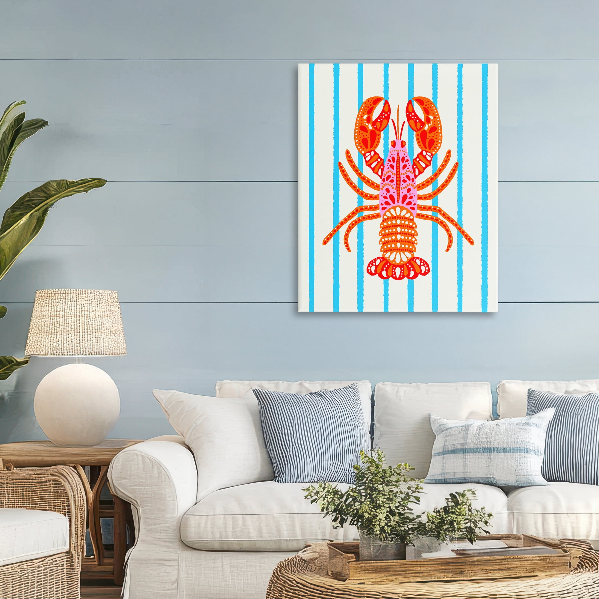 Stupell Industries Bright Boho Lobster on Stripes Canvas Wall Art, design by Indira Prieto | IndySign