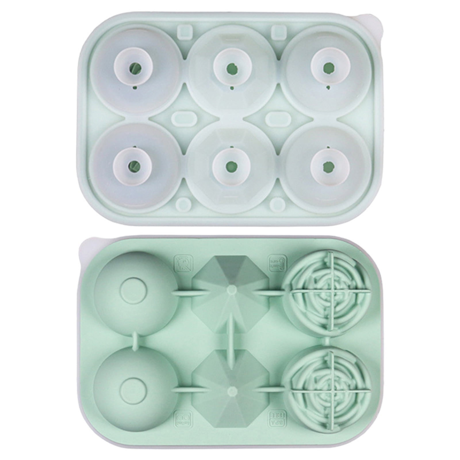 Ice Cube Tray, 6 Cavity Silicone Ice Cube Tray with Lid, 2.6 inch Rose & Sphere Shaped Ice Cube Trays with Covers, Easy Release Ice Ball Maker, Whiskey Ice Ball & Rose Mold for Home Bar, Coffee,Green