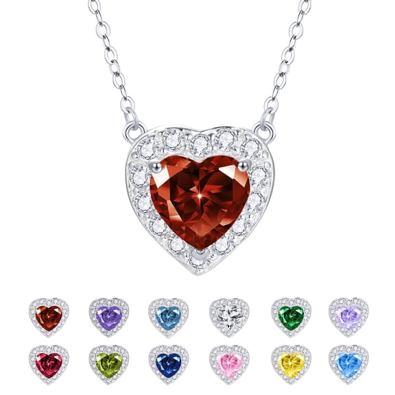 TANGPOET Garnet Heart Necklace for Women 925 Sterling Silver January Birthstone Necklaces Anniversary Birthday Jewelry Gifts for Mom Wife Daughter Her