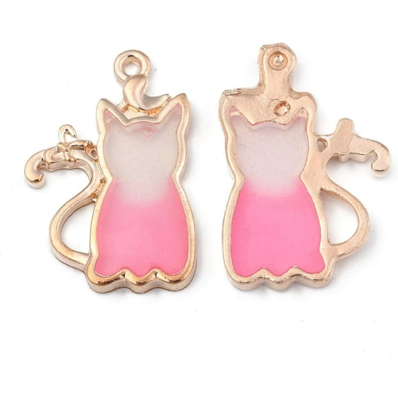 5Pcs Cat Charms Animal Jewelry Findings Zinc Alloy Enamel Pendants Jewel Accessories for Necklace Bracelet Jewelry Making Golden Pink 26x17x2mm Hole: 1.5mm