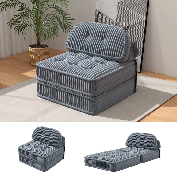 Convertible Corduroy Lounge Chair, 2-in-1 Chair-to-Bed Sleeper with Full Foam Support, Tufted Upholstered Sofa Bed for Living Room Bedroom Studio