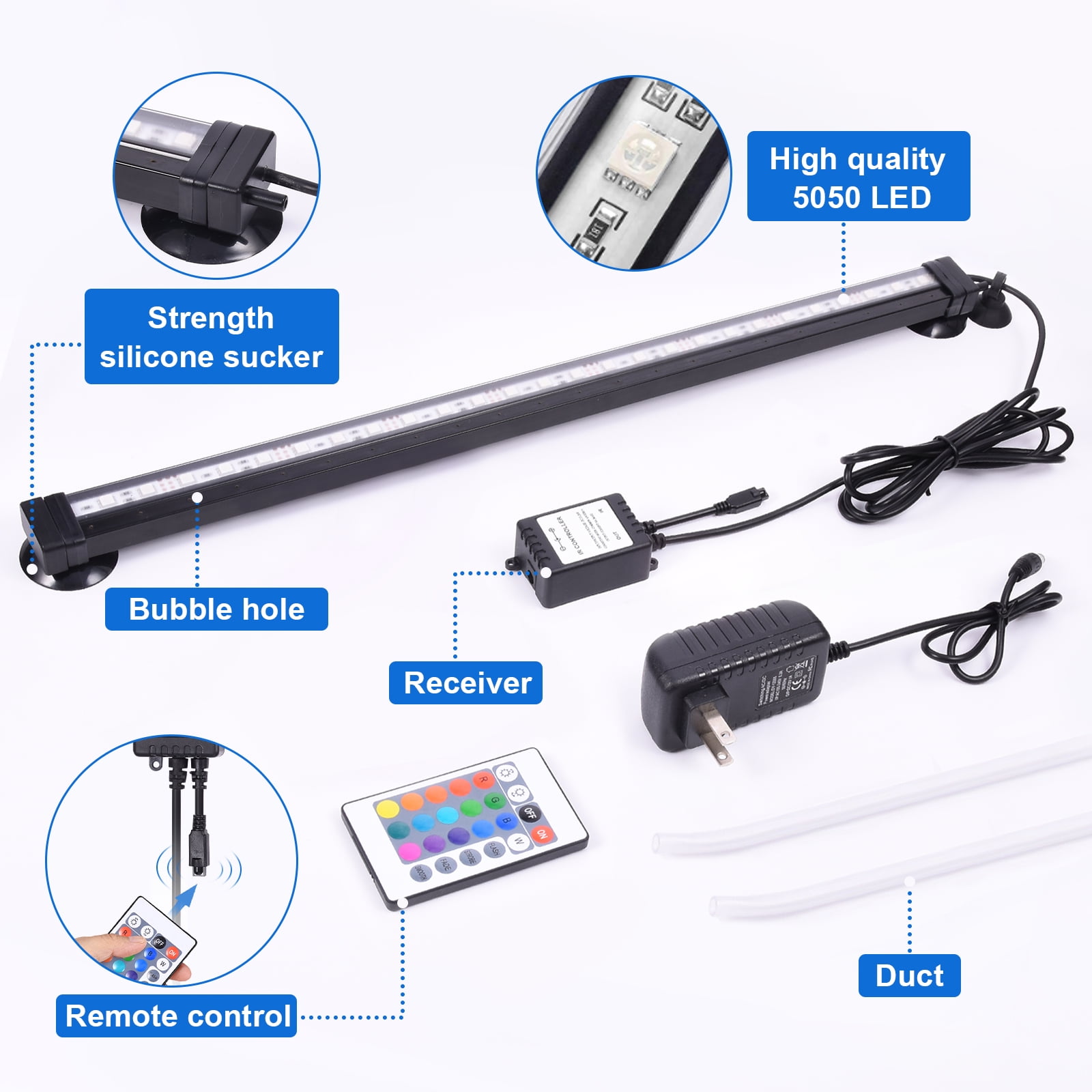 DONGPAI 16CM-61CM LED Aquarium Fish Tank Light RGB Waterproof Air Bubble Lamp with Remote Control LED Light bar Stick