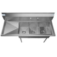 thumbnail image 2 of 3 Compartment 55" Stainless Steel Commercial Kitchen Sink with Large Drainboard - Bowl Size 12" x 16" x 10", 2 of 9