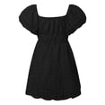 thumbnail image 5 of weeloloe Summer Dress Clearance Summer Dresses for Women 2024 Casual Short Puff Sleeve Strapless Loose Ruffle Sundress Swing Solid Color Hem Daily Vacation Beach Mini Dress Black L, 5 of 7