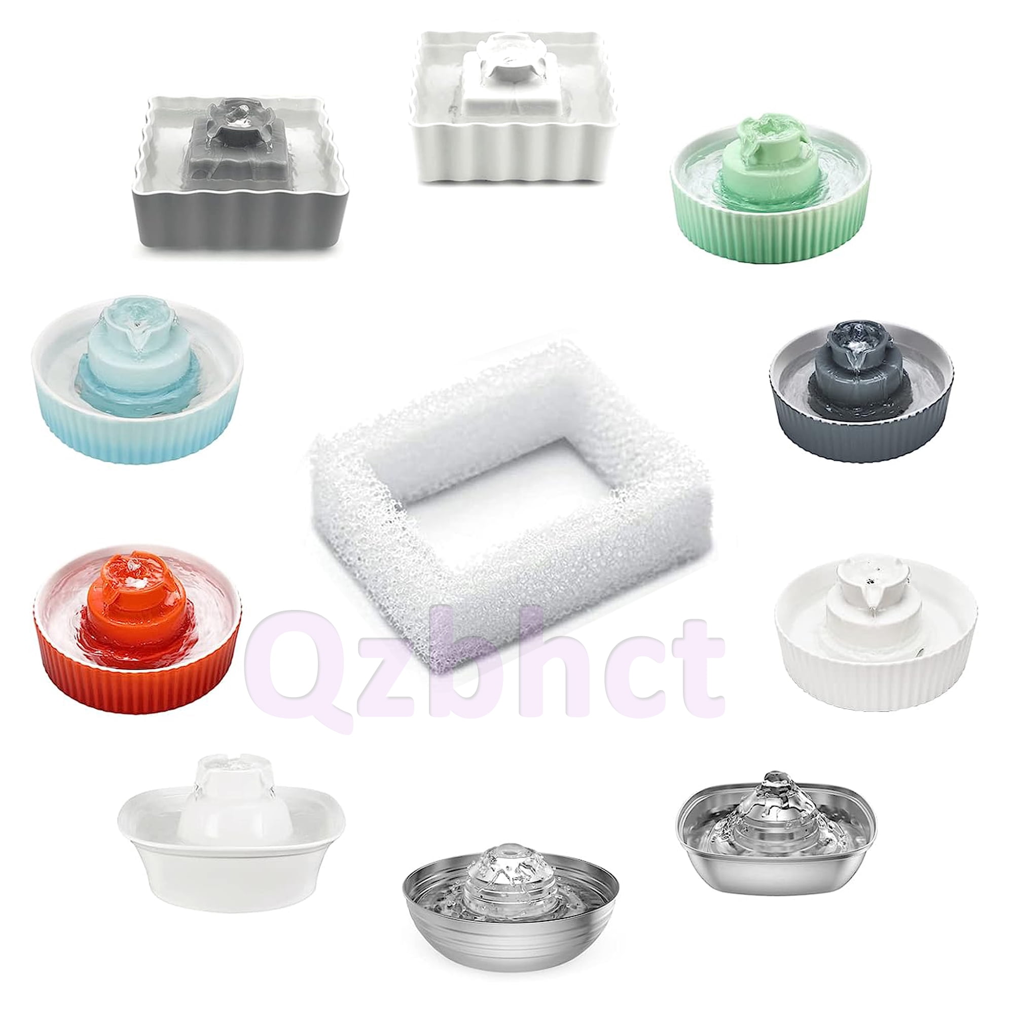 Qzbhct 28 Pack Foam Filter Sponge for Cup Cake Ceramic Pet Fountain 67oz / 2L Round Stainless Steel Cat Water Fountain DR-DC-160 Water Pump Pre-Filter