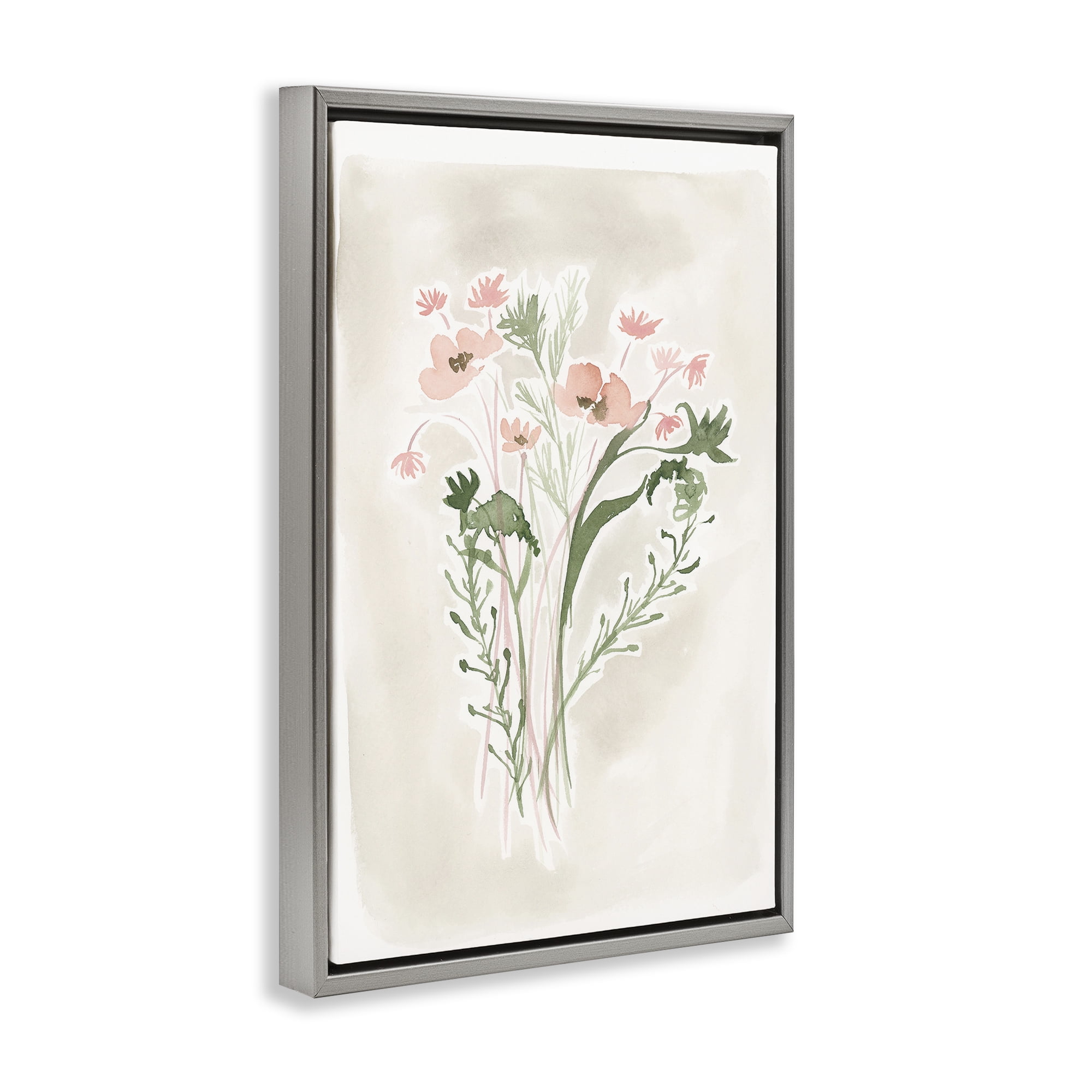 Stupell Industries Soft Organic Florals Botanical & Floral Painting Gray Floater Framed Art Print Wall Art, 17 x 25