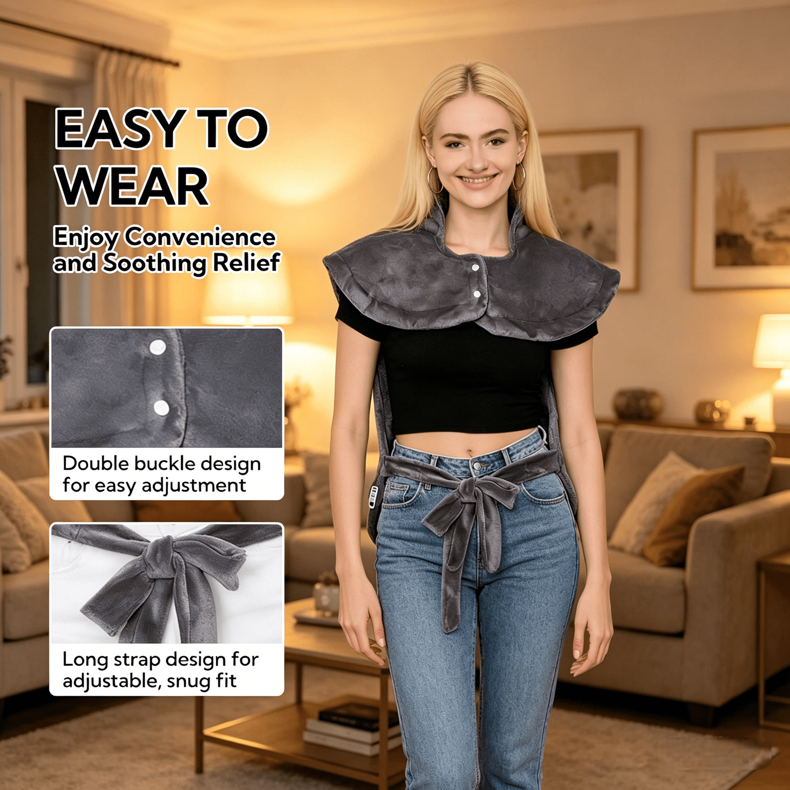 SUNNY HEAT Waist Long Back Electric Heating Pad 26x35 Inches, Electric Back Pain Relief, 5 Heat Settings with Auto Shut Off, Soft Flannel, Gray (1 Piece)