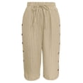thumbnail image 5 of StSilkitty Striped Capris for Womens High Waist Elastic Drawstring Side Buttons Cropped Pants with Pockets, 5 of 8