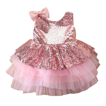 

Journey 2021 Festive Red Baby Girl Princess Dress Mesh Sleeveless Children Bridesmaid Birthday Wedding Party Girl Dress(Pink 100cm)