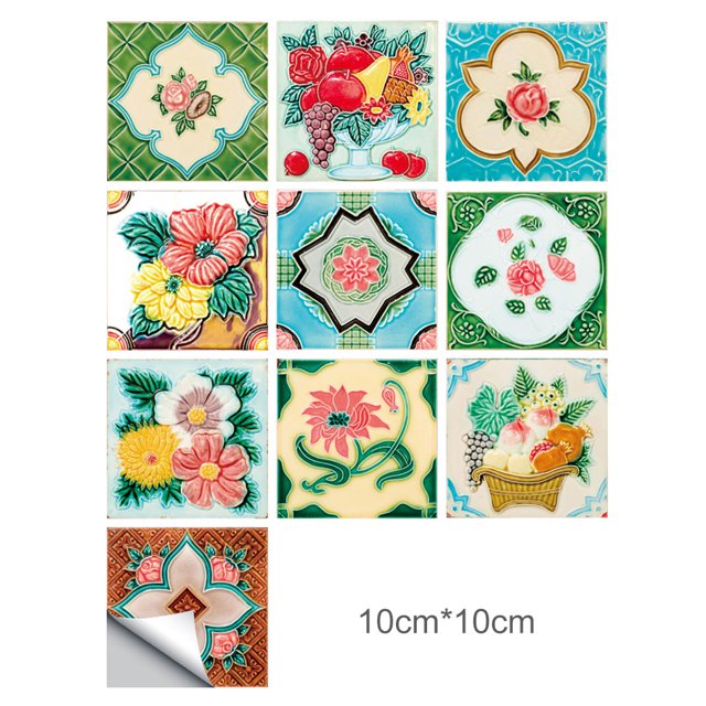 Billuyoard Etiqueta de la pared de la flor del azulejo de la pared Etiqueta engomada autoadhesiva impermeable del azulejo de la etiqueta del azulejo Decoración del hogar No.68 NO52 Billuyoard HA002473-68