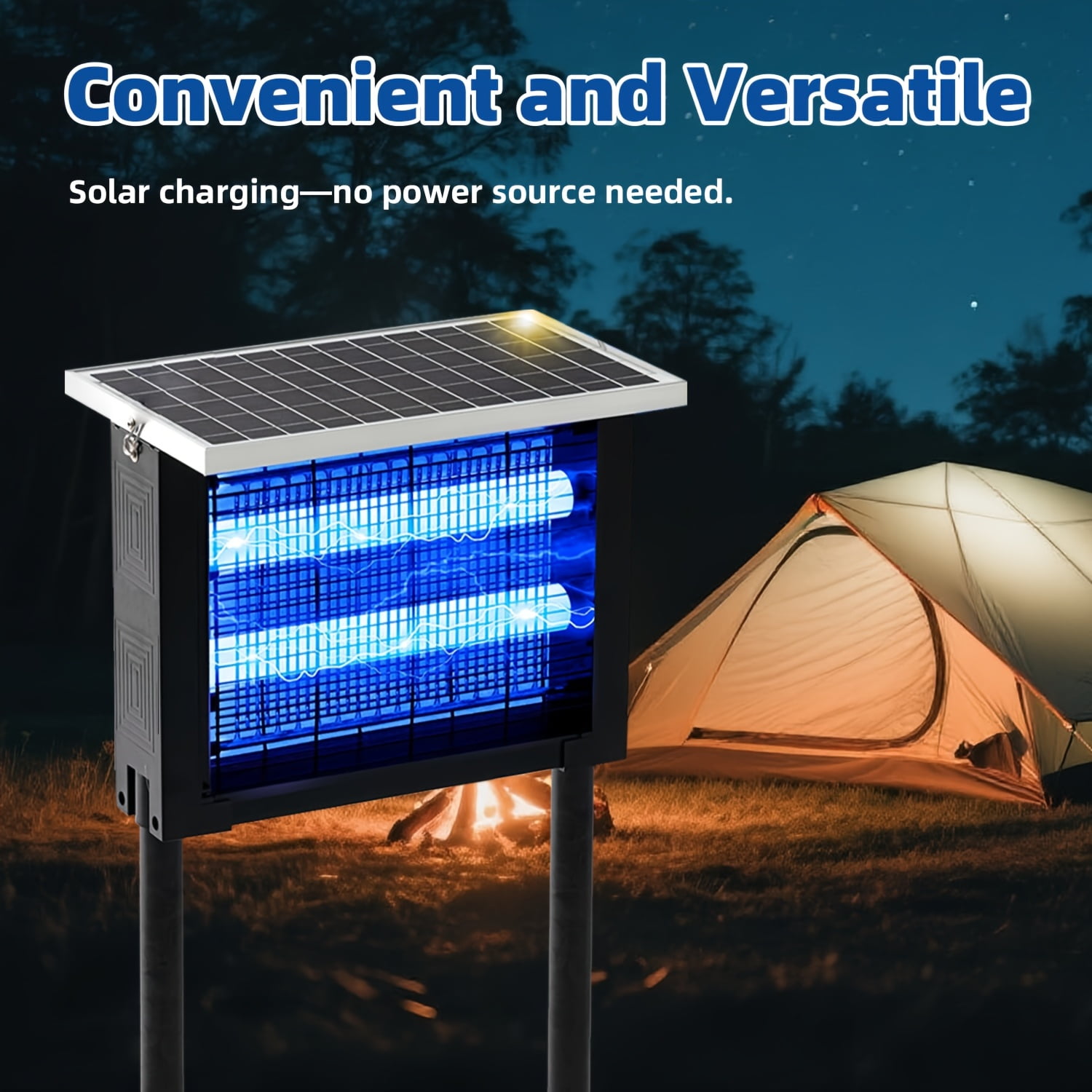 High-Efficiency Solar-Powered Outdoor Insect Zapper with Rechargeable Battery for Large Areas up to 2000 Square Feet, Portable Cordless Design for Patio Garden Backyard and Camping Use