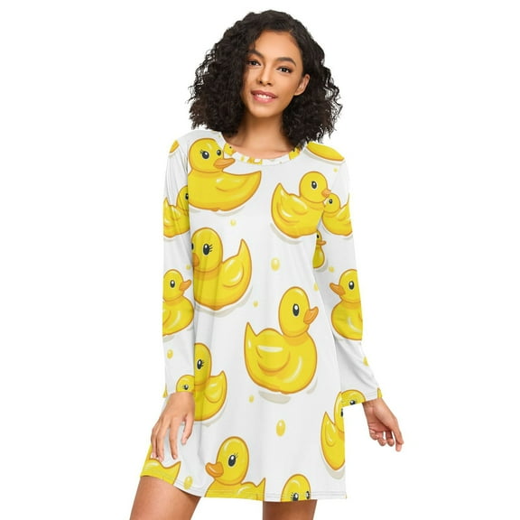FORMRS Womens Long Sleeve Nightgowns Crew Neck Sleep Shirt Soft Pajamas Sizes S-3XL, Yellow Rubber Ducks