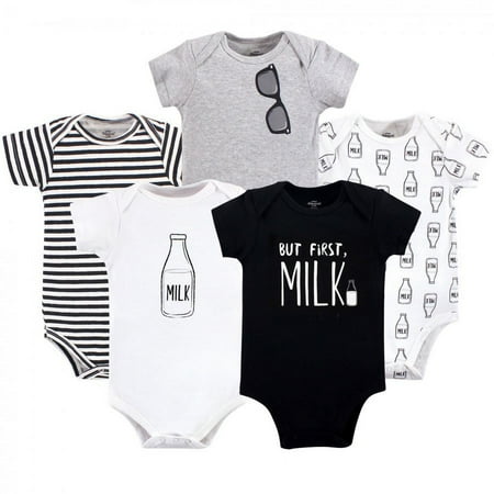 UPC: 0660168729580 | Little Treasure Baby Boy Cotton Bodysuits 5pk  But First Milk  9-12 Months