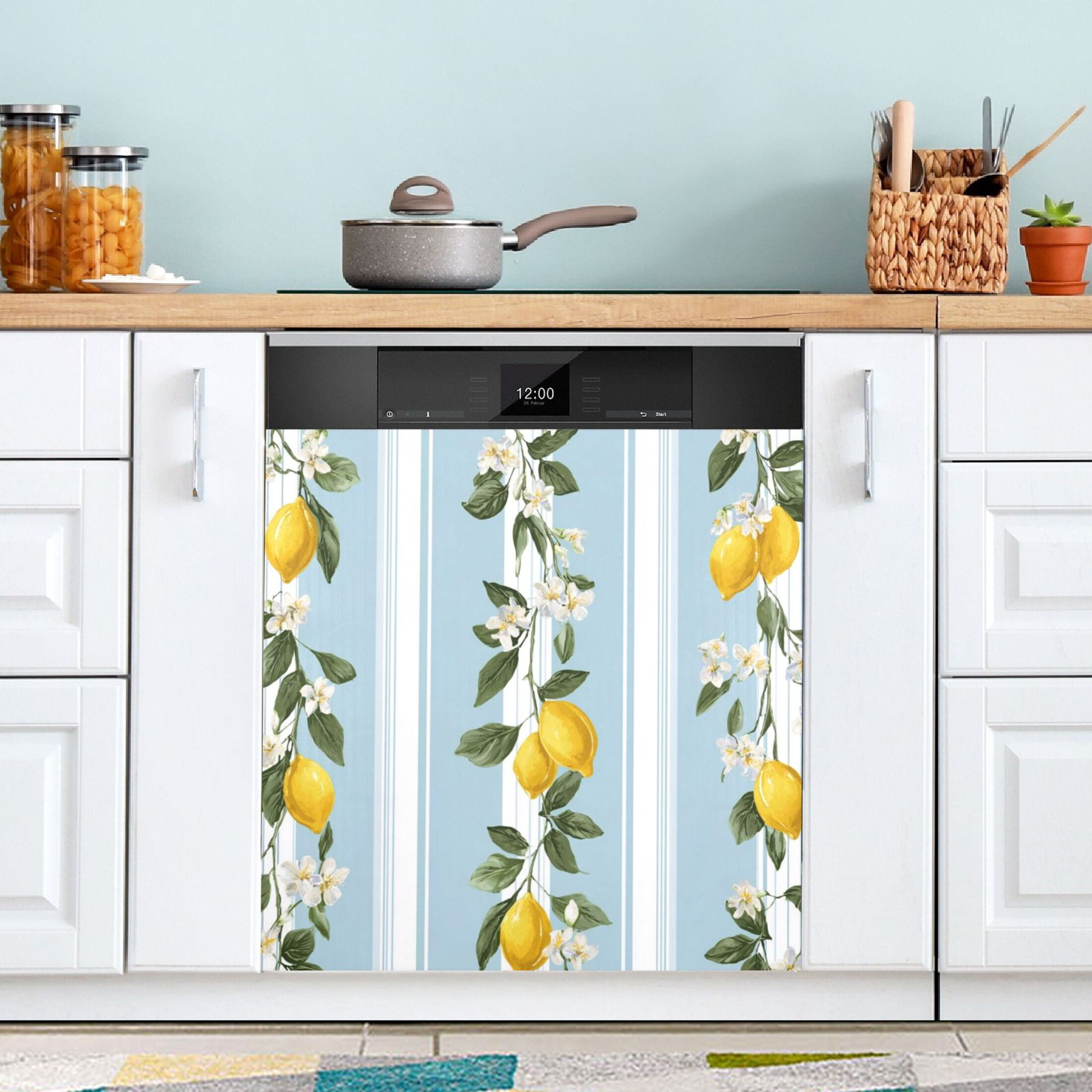 IAUYY Magnetic decorative sticker - 23x26 Inch PVC Refrigerator Decorative Cover, Removable DIY Art for Kitchen Appliances A Lemon and Flowers