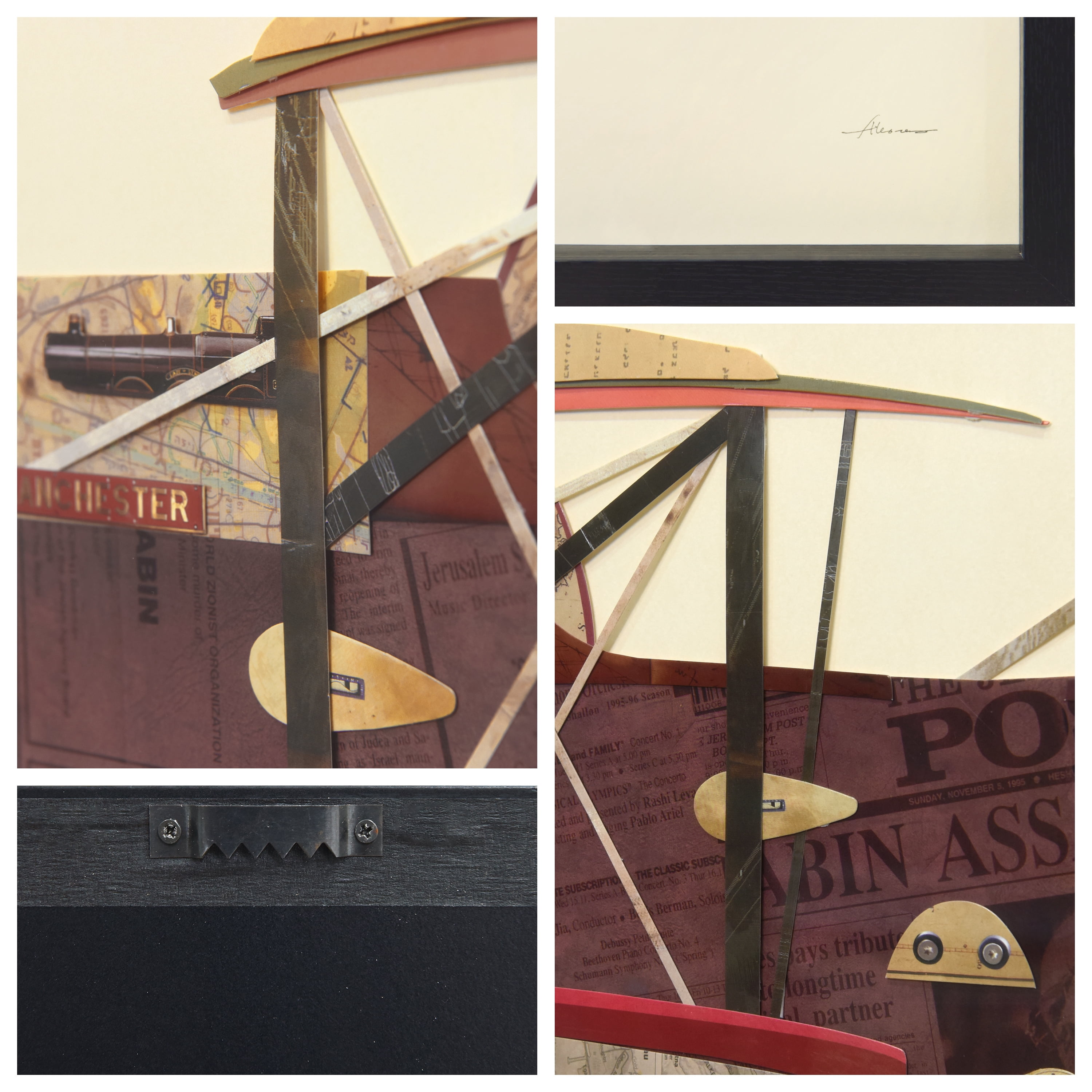 Empire Art Direct Antique Biplane #2 Dimensional Collage Framed Graphic Art Under Glass Wall Art, 25" x 48" x 1.4", Ready to Hang