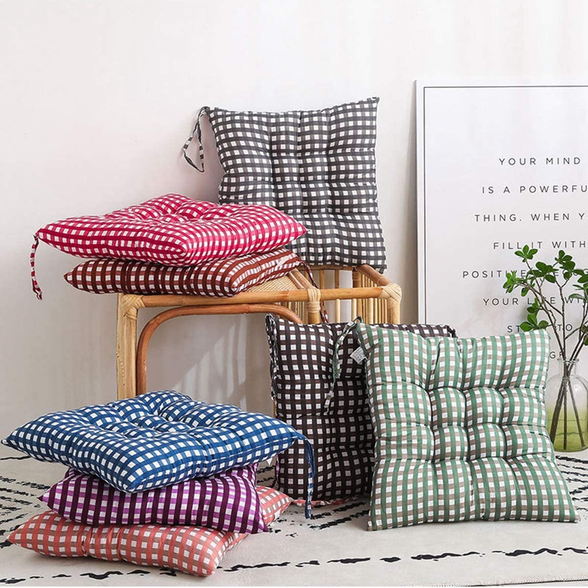 Multicolored Gingham Cushion Indoor Floor Cushion Office Chair