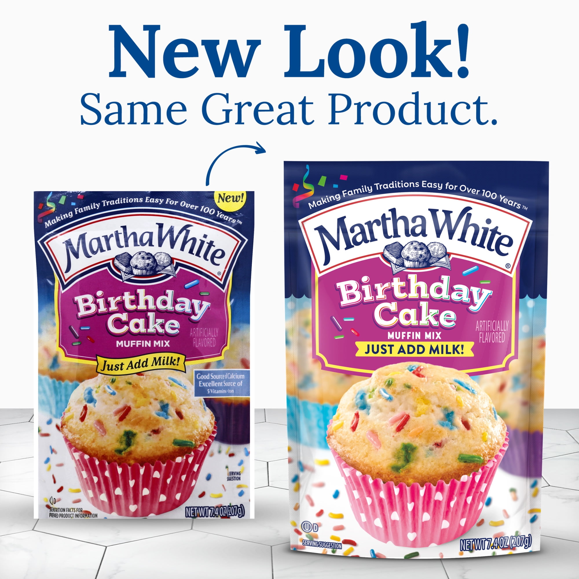 (12 pack) Martha White Birthday Cake Muffin Mix, 7.4 oz Bag