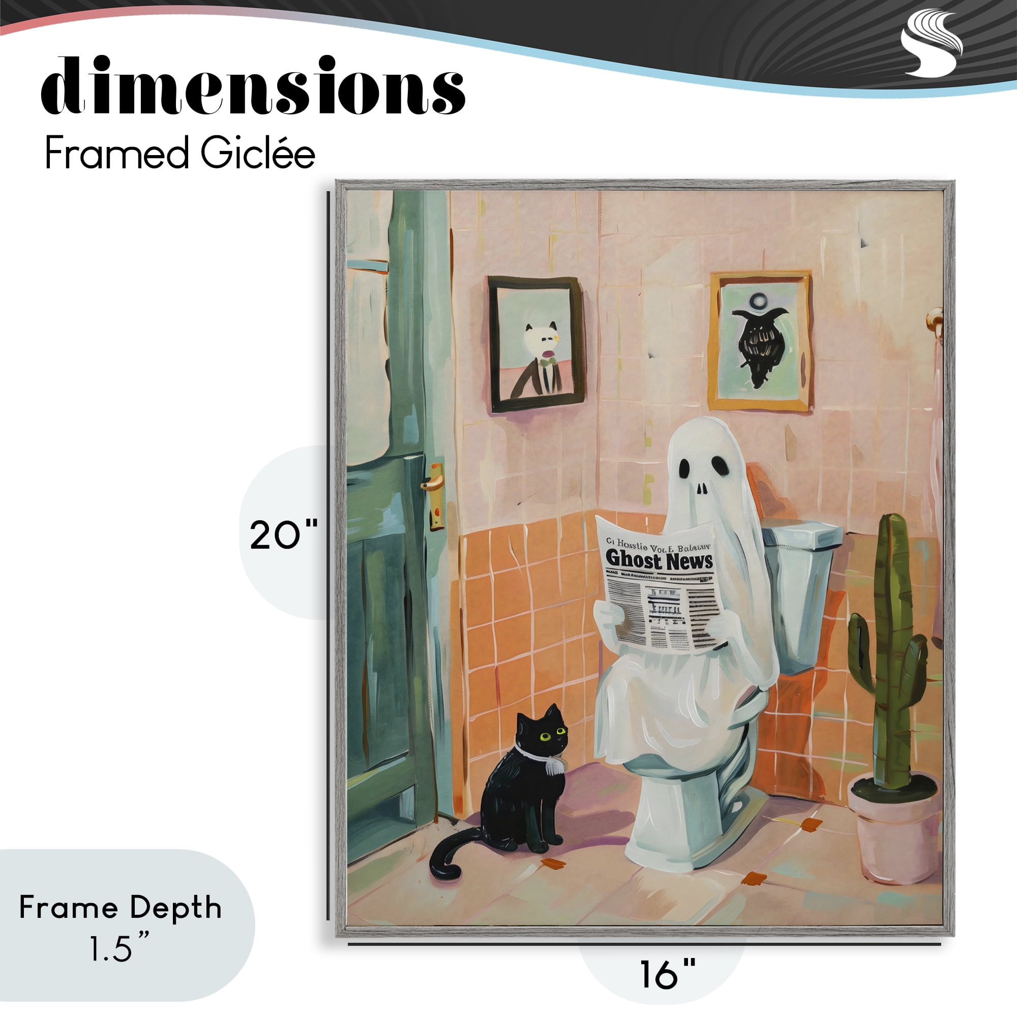 Stupell Industries Ghost Reading Newspaper Gray Framed Giclee Art, design by The Prints Vibe