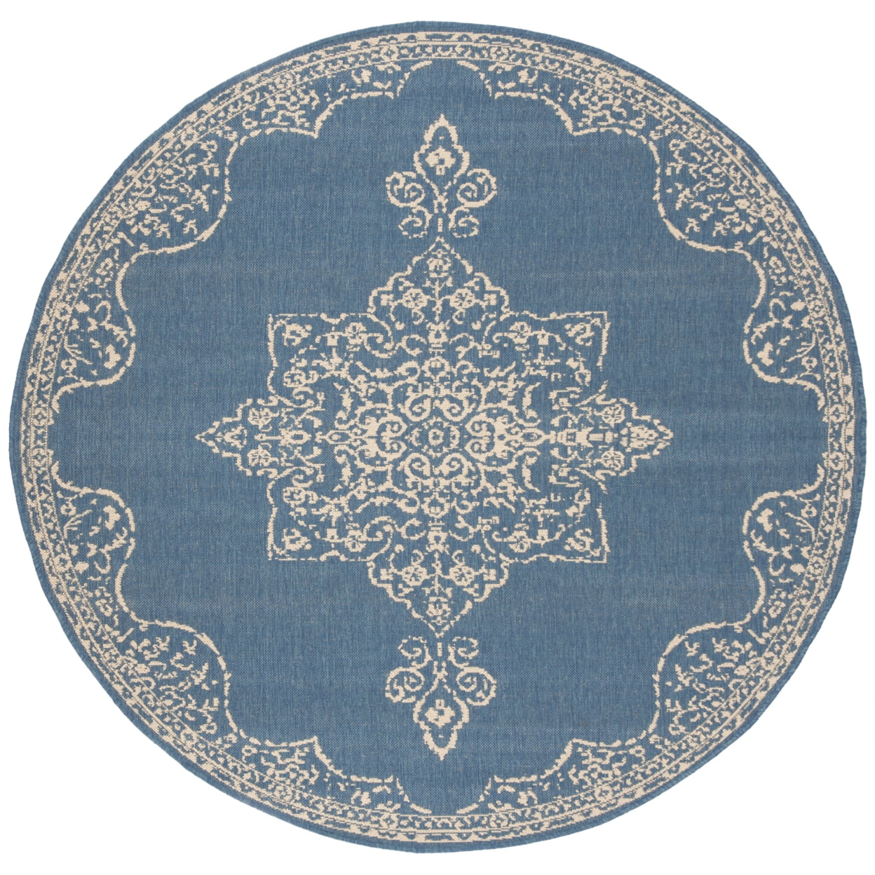 SAFAVIEH Beach House Harding Traditional Indoor/Outdoor Area Rug Cream/Blue, 4' x 6'