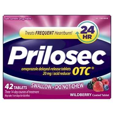 Prilosec OTC Omeprazole 20mg Acid Reducer, Frequent Heartburn Medicine, Wildberry, 42 Count