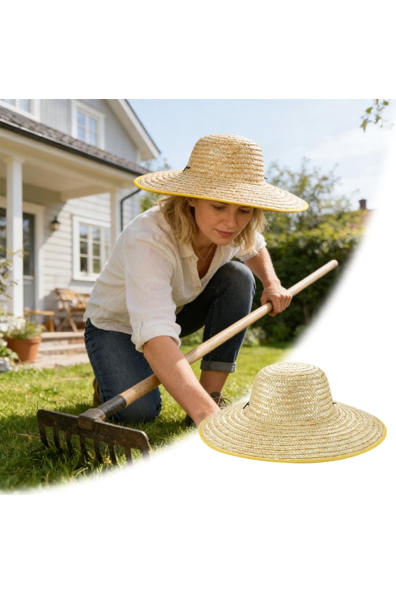 Wide Brim Straw Sun Hat for Men Women, UPF 50+ UV Protection Breathable Straw Hat, Lightweight Packable Gardening Hat for Outdoor Farming, Beach, Hiking, Summer Accessories 45cm