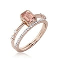 thumbnail image 3 of 1.75 Carat Emerald Cut Morganite And Diamond Moissanite Thin Engagement Ring, Slim Wedding Ring In 925 Sterling Silver With 18K Rose Gold Plating Bridal Rings Set, Promise Ring, Anniversary Ring, 3 of 3