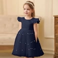 thumbnail image 2 of FINALGANG Girls Kids Solid Color Tulle Dress Ruffle Cap Sleeve Crewneck High Waist A Line Skirt Princess Party Dress For Daily Wear Blue 4-5 Years, 2 of 5