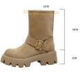 thumbnail image 6 of Motorcycle Boots for Women Platform Chunky Lug Sole Slip on Mid Calf Boots Vintage Leather Round Toe Riding Booties Khaki 7, 6 of 8