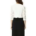 thumbnail image 3 of INSPIRE CHIC Lace Shrug Top for Women's Open Front Work Office 3/4 Sleeve Floral Christmas Cropped Bolero Cardigan S White, 3 of 6