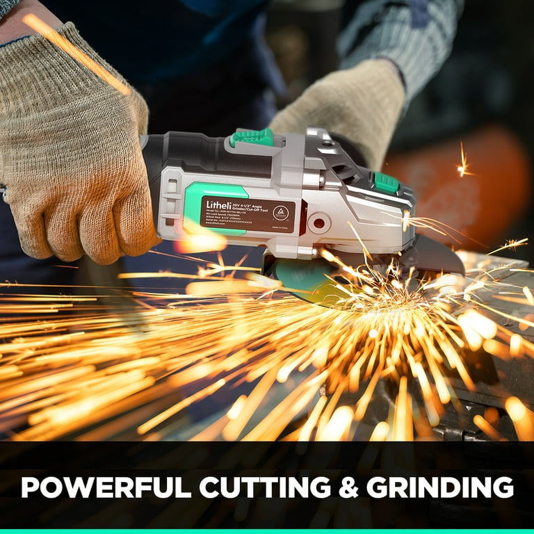 P.I.T. 20V Cordless Angle Grinder, 4 1/2 in. Power Angle Grinder 7/8  in.Arbor with 4.0 Ah Lithium-ion Battery and Charger, Diamond Cutting Wheel  and Flap Discs 