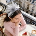 thumbnail image 6 of Gray Pearl Fascinator Headband for Women Vintage Fascinator Hat for Weddings Tea Party with Feathers Pearls Mesh, 6 of 6
