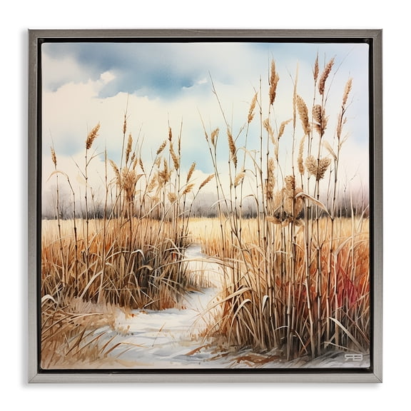 Stupell Industries Cottage Looming Beach Reeds Gray Floating Frame Canvas Art, 25 x 25, by RB