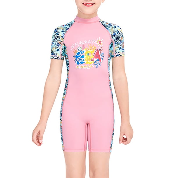 Buceo vela chicas traje de neopreno protección uv protección niños manga corta redondo cuello redondo cremallera traje de baño sportave guardia shorty mojado traje rosa l tholdsy OD003665-03