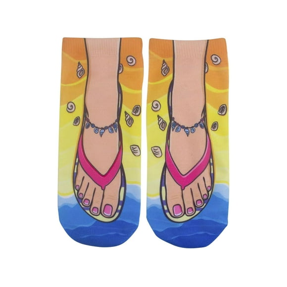 Virmaxy Flip Flop Socks Women's Men's Personalized Sweat Absorbent Low Top Ankle Short Socks Funny 3D Printed Cotton Socks