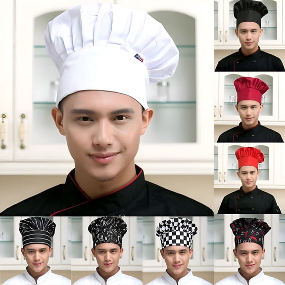 TELOLY Professional Chef Hat, Unisex Adult Mushroom Design Stretchy Adjustable Kitchen Uniform Cap for Baking Party Cooking Restaurant