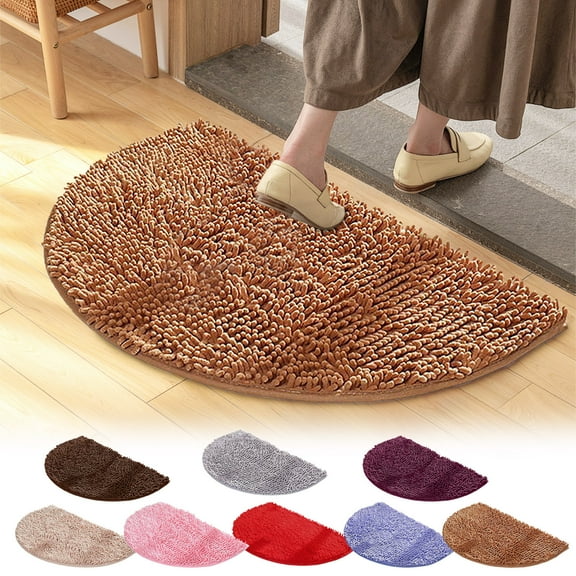 KOYPTL Half Circle Bath Mat for Home Decor Absorbent Rubber Backing Floor Mats Fast Drying Non Slip Soft Half Round Bath Rug for Bathroom Bathtub Household 40x60cm